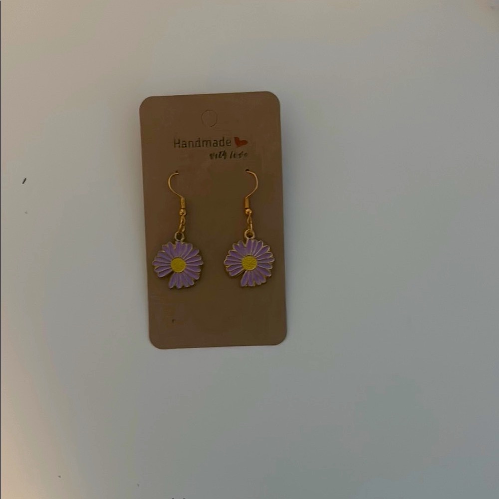 Purple and Gold Flower Earrings
